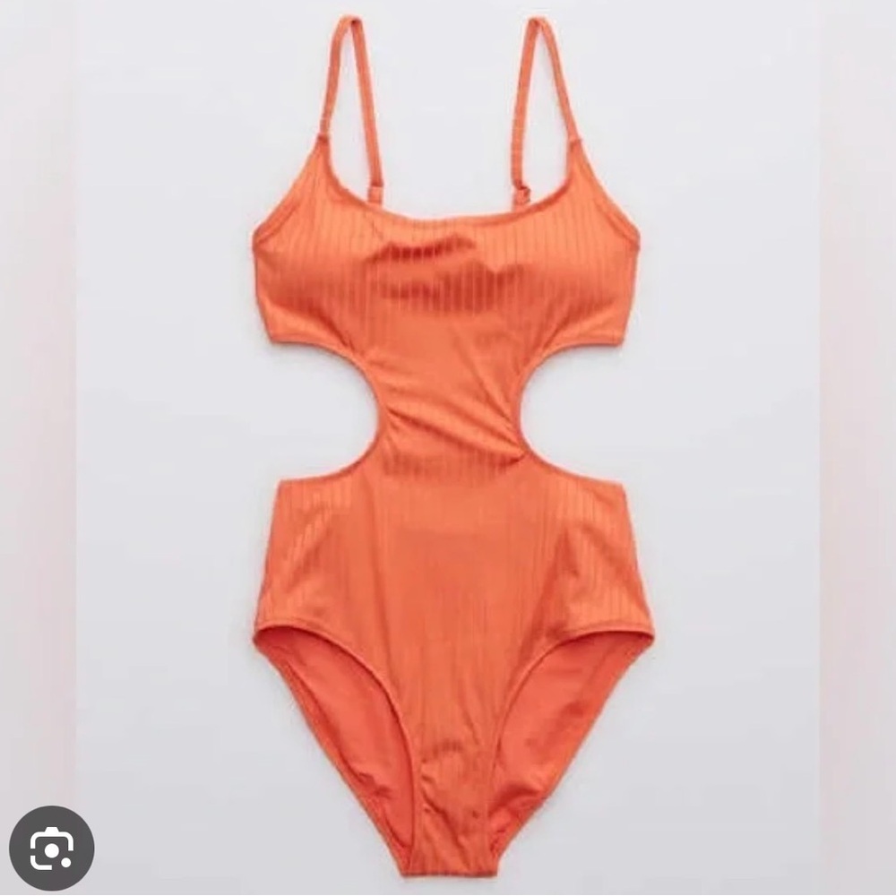 Aerie ribbed coral one piece swimsuit side cut out m